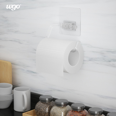 Self Adhesive Wall Mount Kamar Mandi Set Clear Toilet Paper Roll Holder Stand