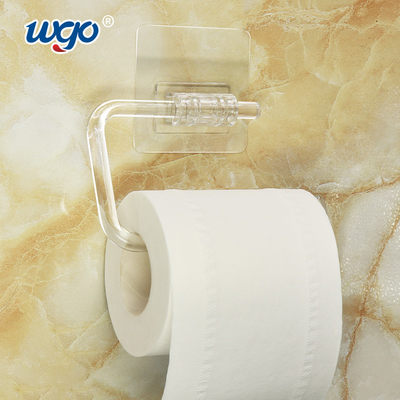 Self Adhesive Wall Mount Kamar Mandi Set Clear Toilet Paper Roll Holder Stand