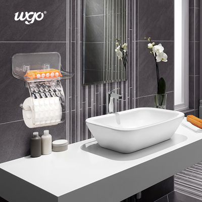 WGO Transparan Kamar Mandi dinding dipasang Toilet Paper Holder Tissue Roll Dispenser dengan Phone Storage Shelf